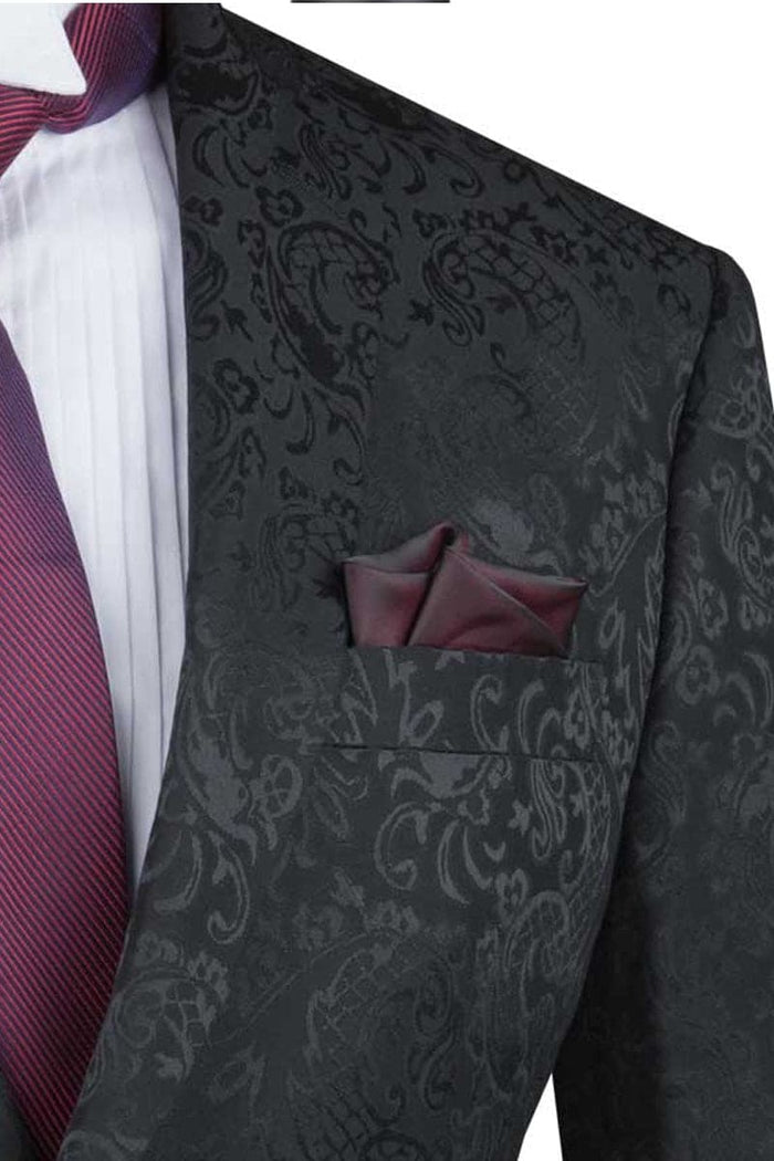 "Black Men's Slim Fit Paisley Wedding & Prom 2026 Suit - Shiny Finish"