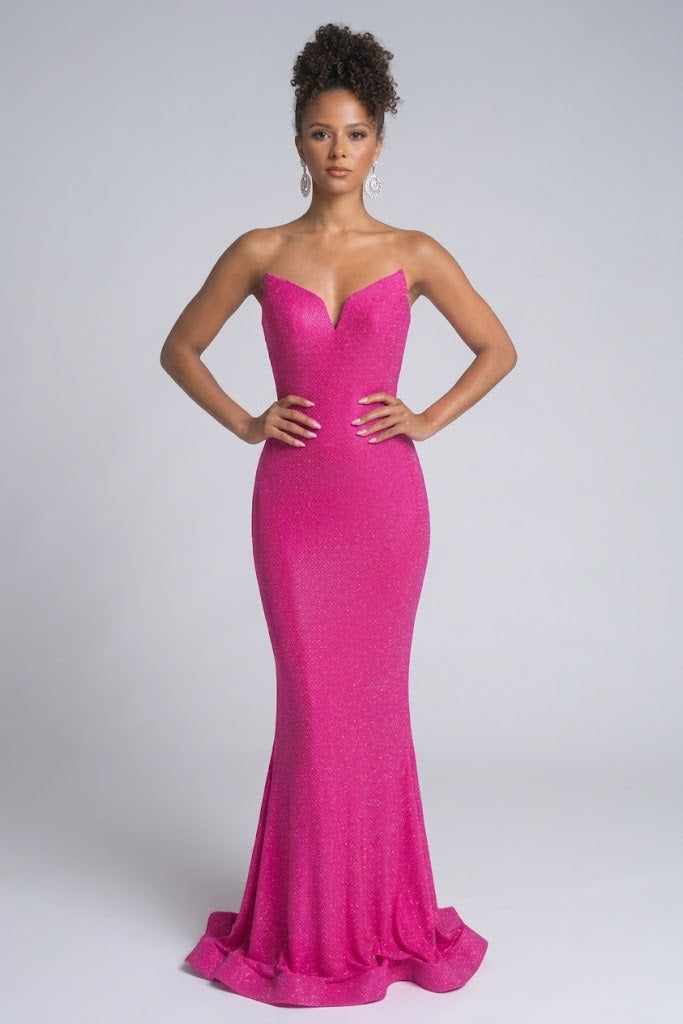 Portia and Scarlett PS26010 Pointed Bodice Prom Dress with Detachable Sleeves