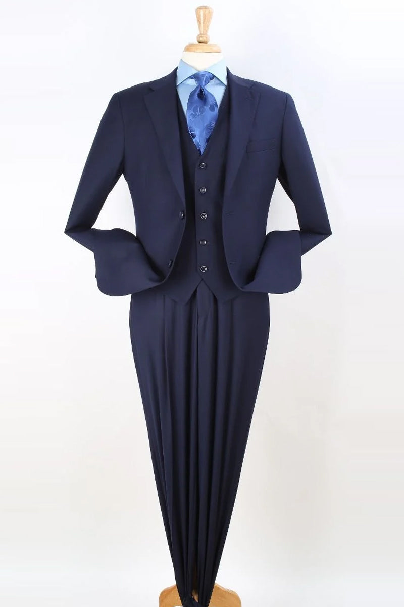 Apollo King Navy Vested Suit - Classic Two-Button Fit