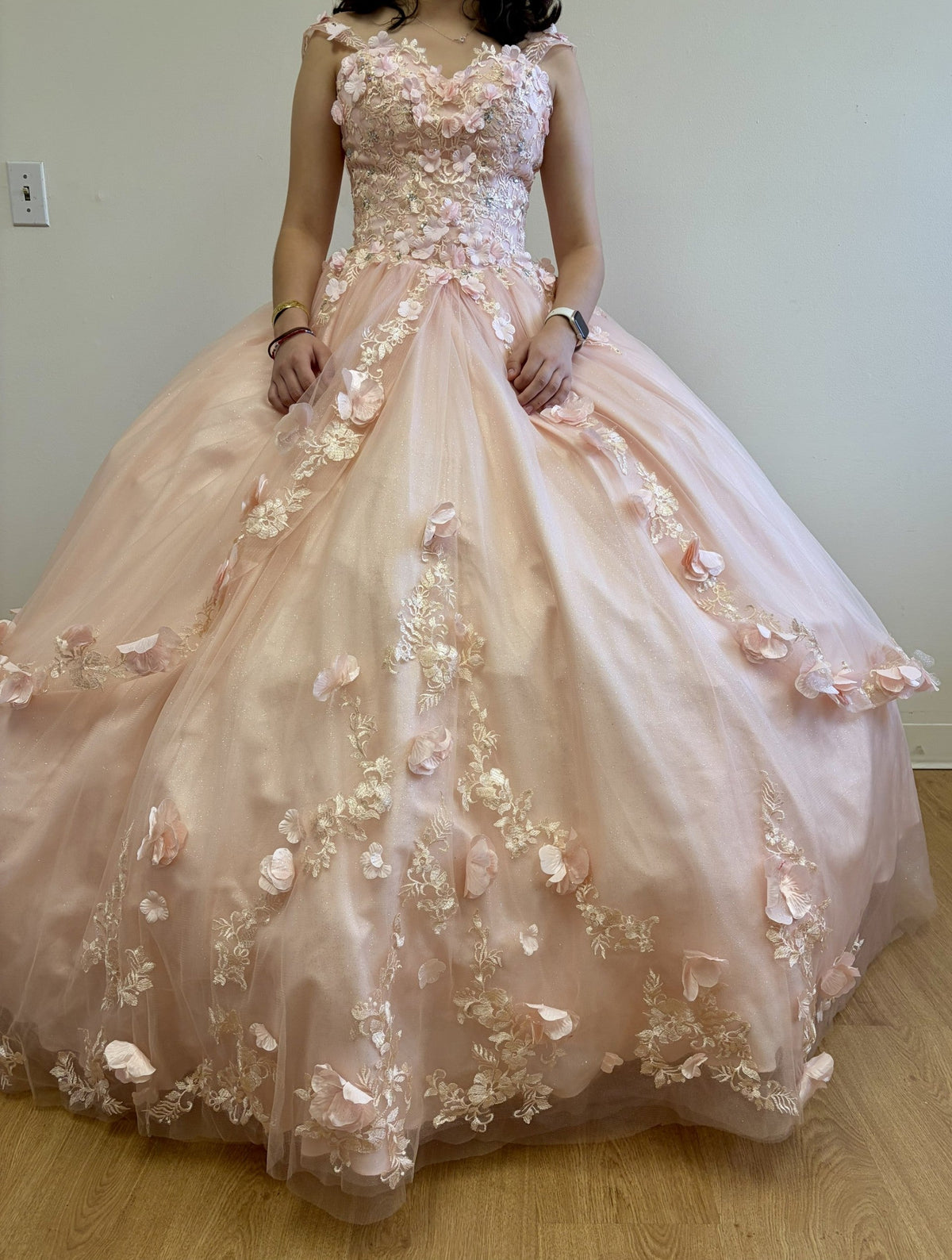 Strapless Sweetheart Floral Applique Ball Gown