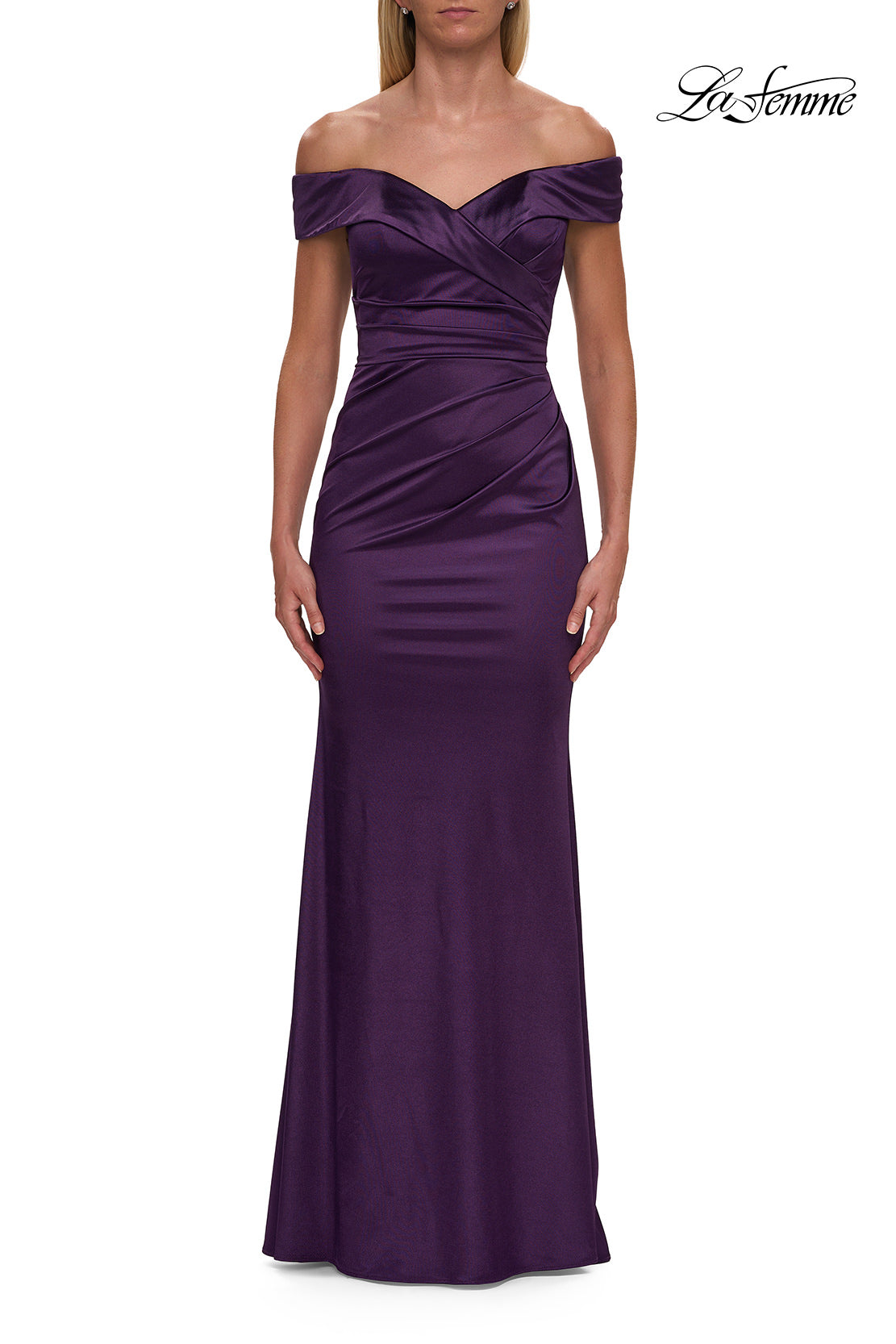 La Femme 31621 Off Shoulder Satin Evening Dress