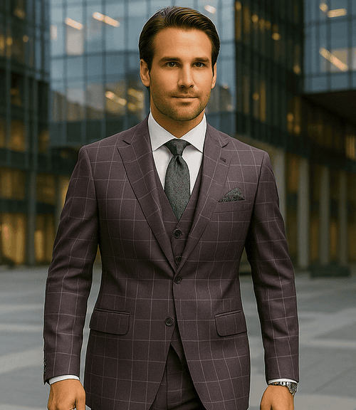Wool Suit - Italian Made Business Suit by Statement Men's 3 Piece 100% Wool Modern Fit Suit - Fashion Pattern