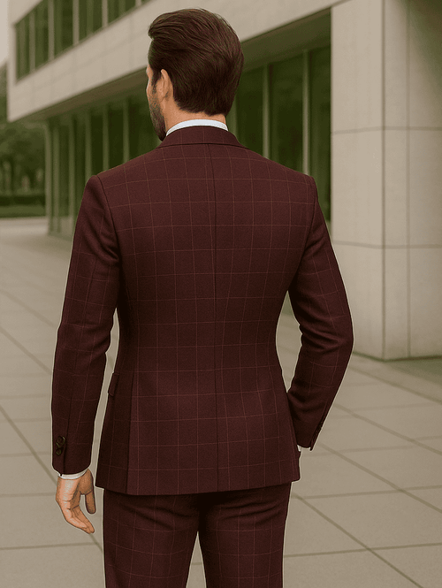 Wool Suit - Italian Made Business Suit by Statement Men's 3 Piece 100% Wool Modern Fit Suit - V-Neck Double Breasted Vest