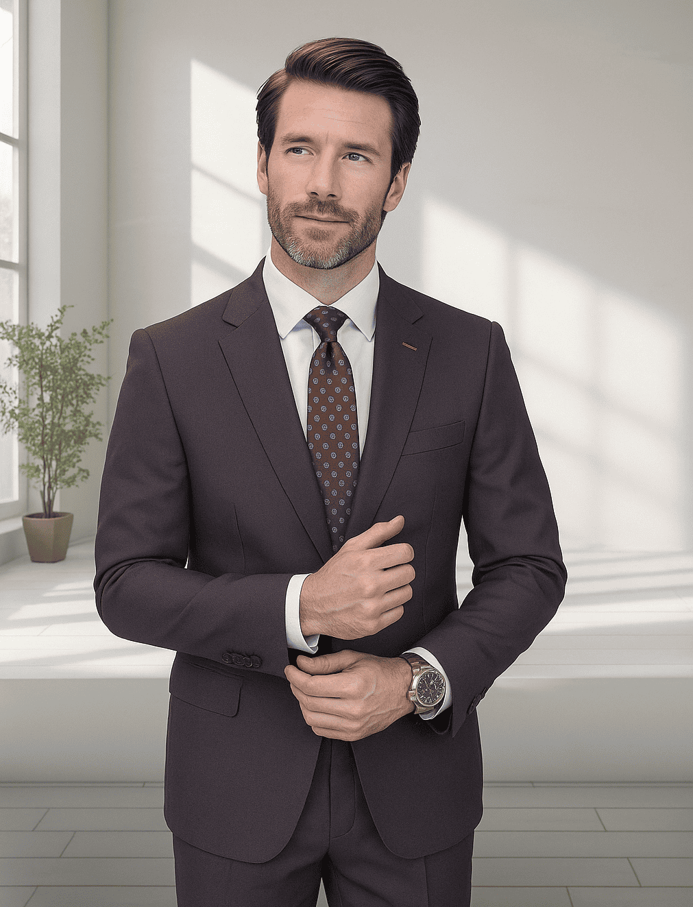 Wool Suit - Italian Made Business Suit by Statement Men's 2 Piece 100% Wool Modern Fit Suit - Subtle Windowpane
