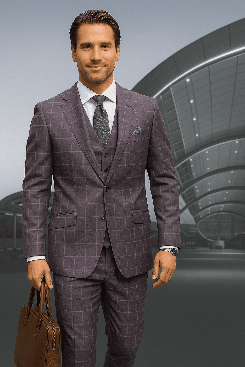 Wool Suit - Italian Made Business Suit by Statement Men's 3 Piece 100% Wool Modern Fit Suit - Fashion Pattern