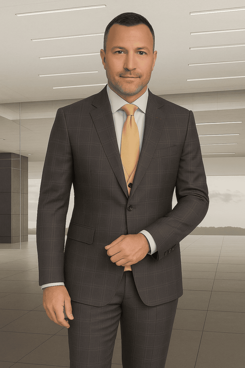 Wool Suit - Italian Made Business Suit by Statement Men's 3 Piece 100% Wool Modern Fit Suit - Bold Scoop Vest