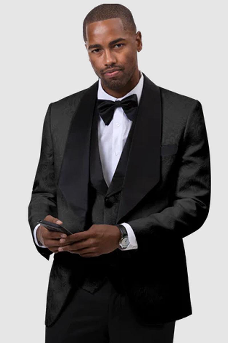EJ Samuel Black Shawl-Vested Paisley Tuxedo: Perfect for Weddings ...