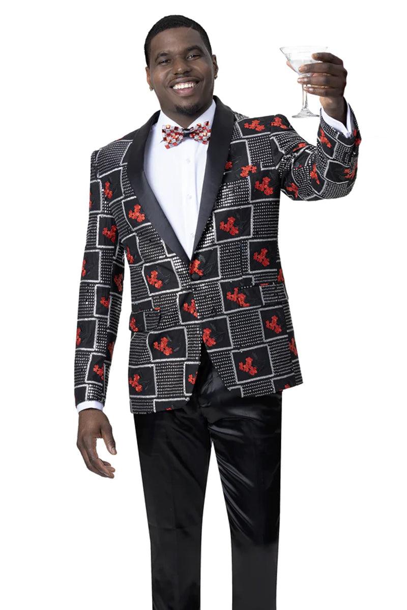 EJ Samuel - Men's Shawl Lapel Tuxedo Jacket in Bold Pattern, Black ...