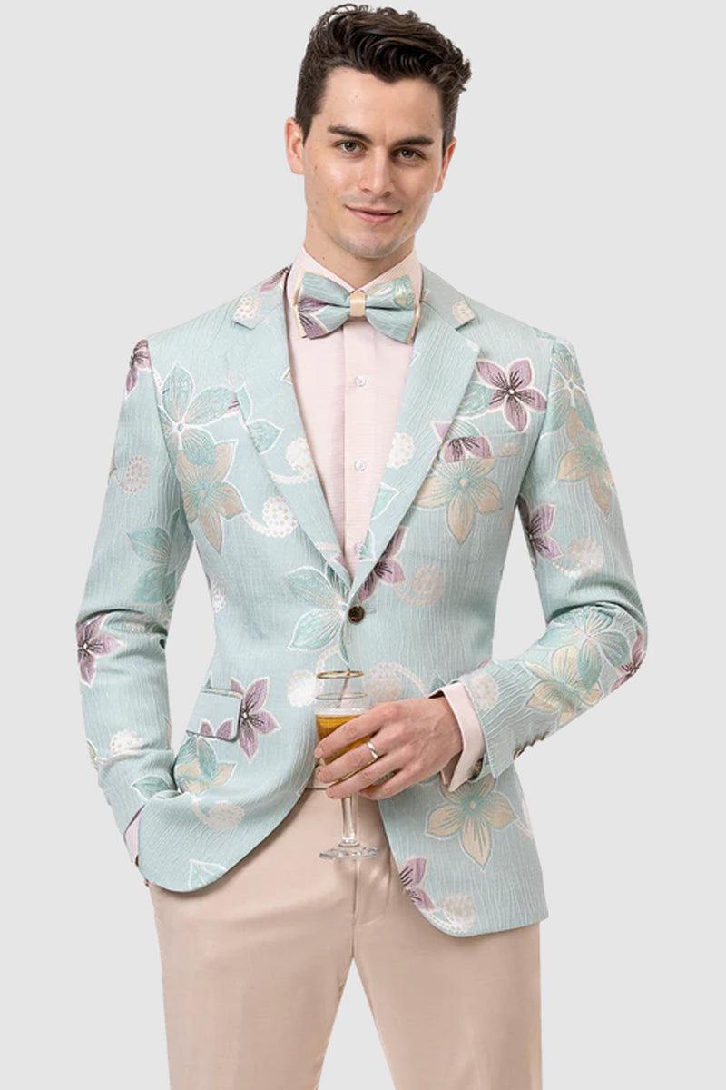 "EJ Samuel Men's Teal Floral Blazer - Dapper One-Btn for Day or Night" - USA Men's Outlet