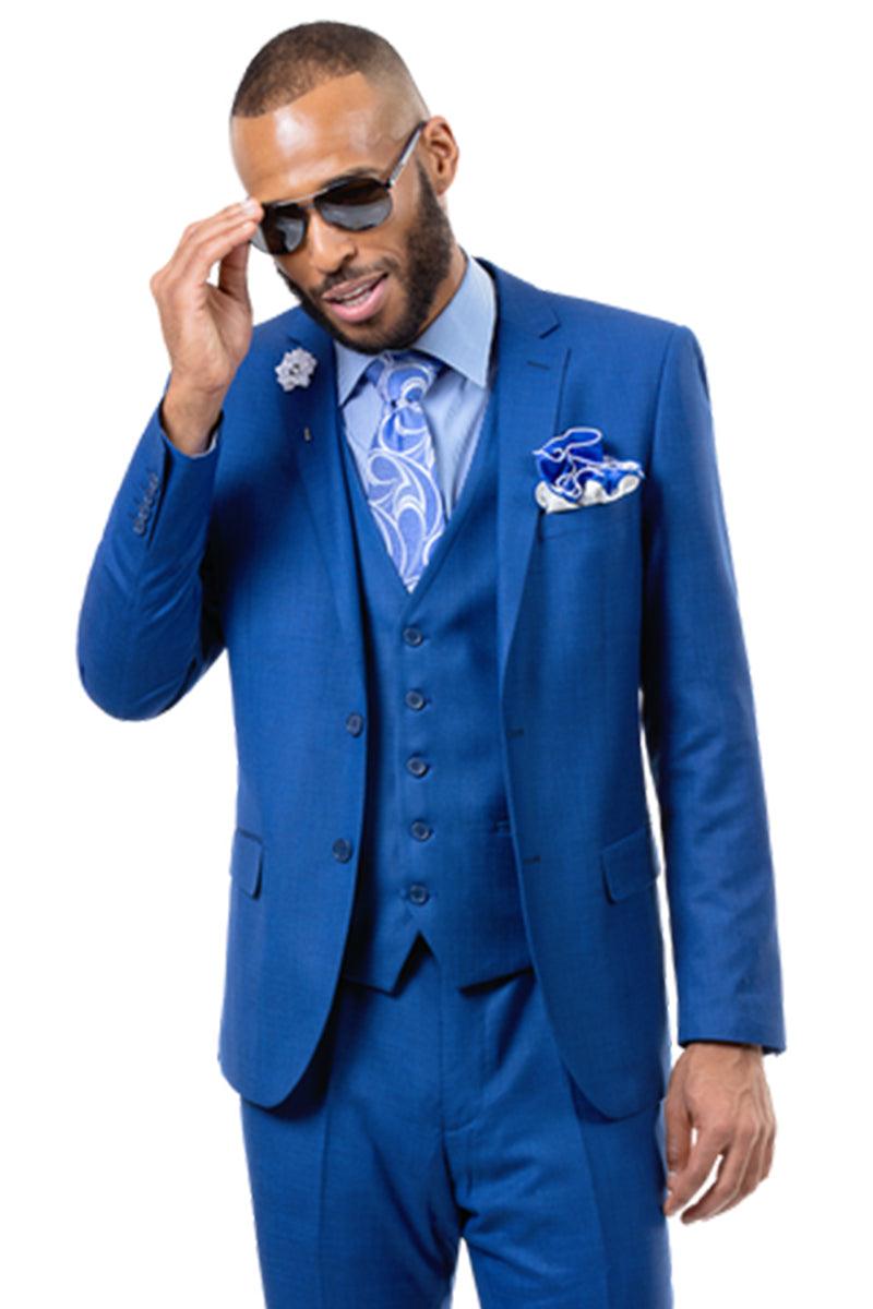 EJ Samuel Men's Two-Button Midnight Sharkskin Vested Business Suit ...