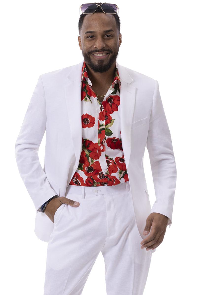 EJ Samuel Men's White Linen Modern Fit Summer Suit | Alberto Nardoni