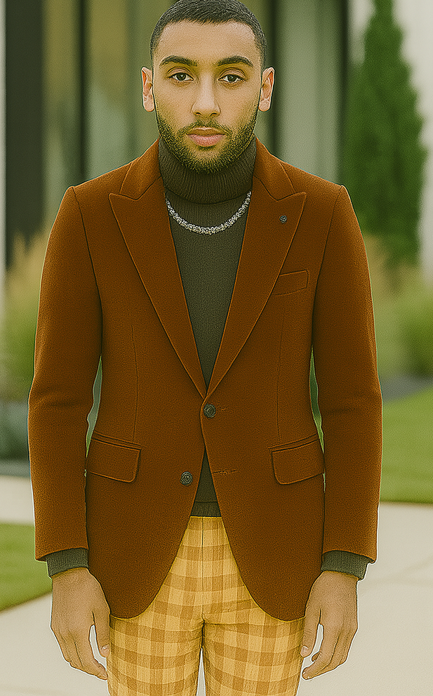 EJ Samuel | Modern Fit Velvet Blazer | Rust | 2-Button | Mens