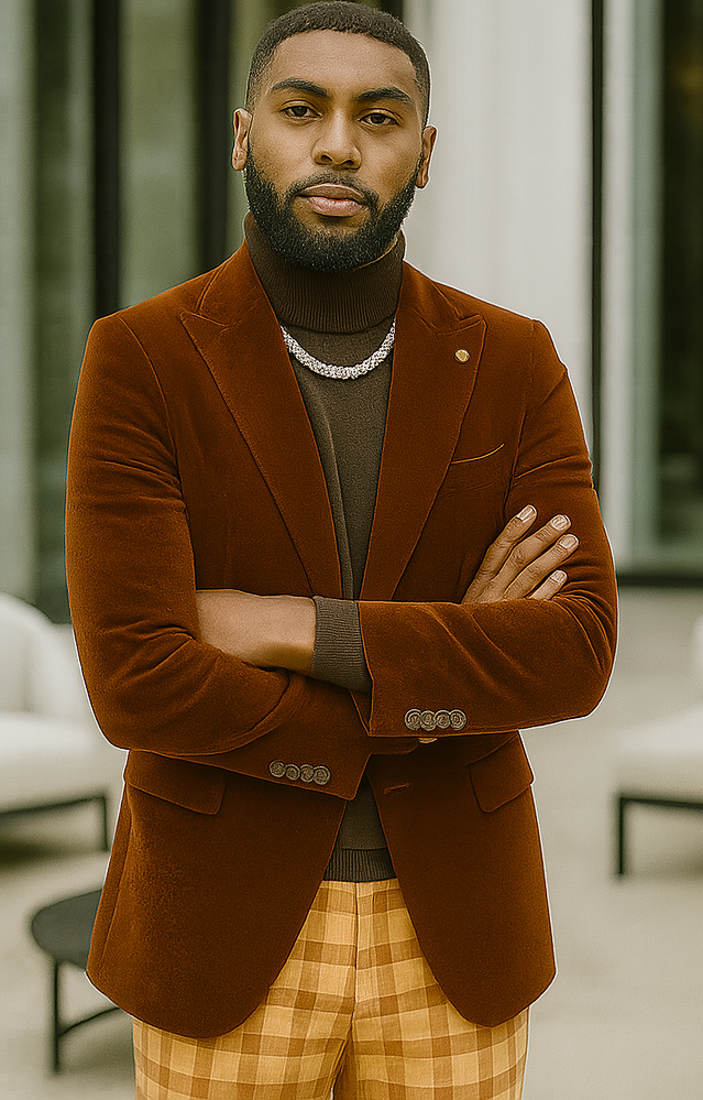 EJ Samuel | Modern Fit Velvet Blazer | Rust | 2-Button | Mens