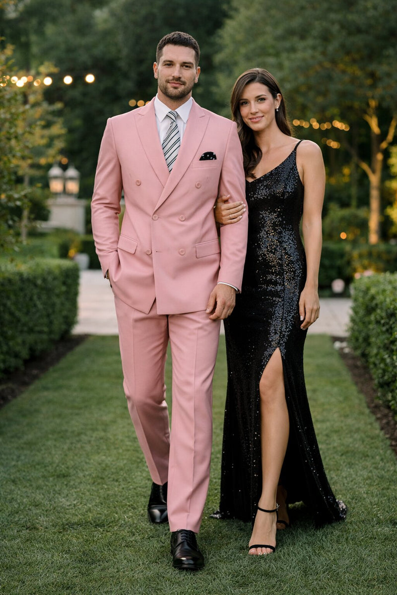 Men's Designer Double Breasted Wool Suit in Blush Pink