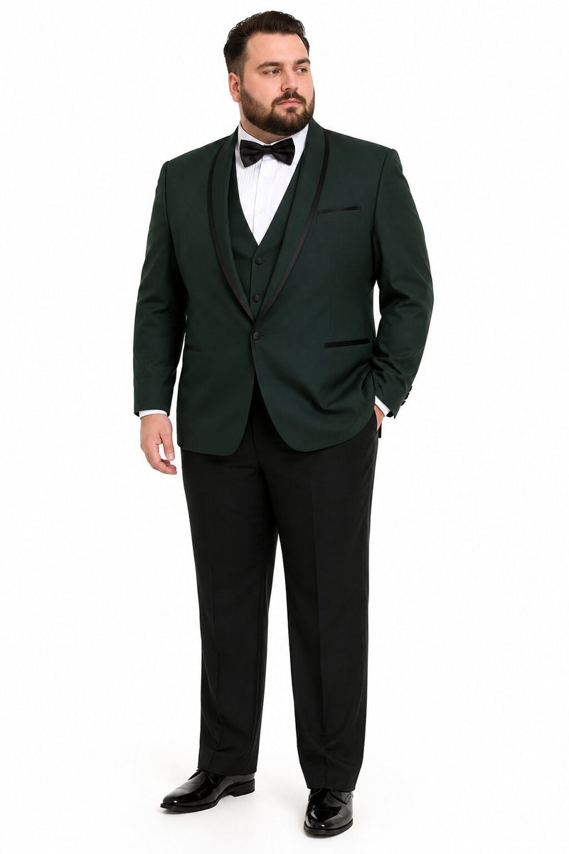 Dark Green Tuxedo - Men's Designer Vested Satin Trim Shawl Wedding Hunter Green Prom Tuxedo