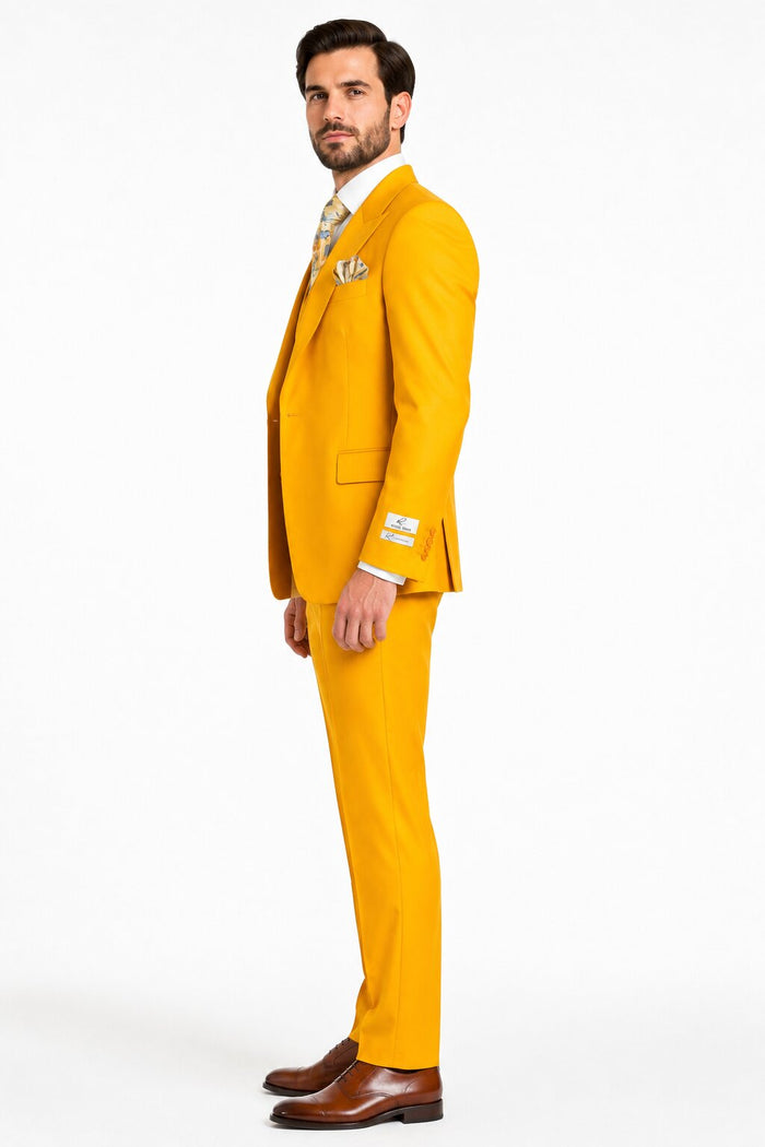 Rossi Man ELI RM103 - Modern Fit 3-Piece Mens Suit in Bold Yellow
