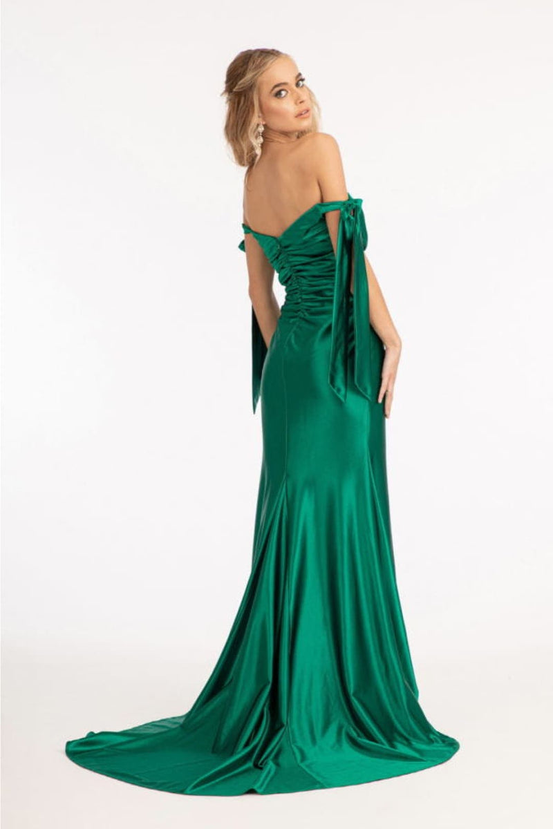 Off Shoulder Satin Dress by Elizabeth K GL3059