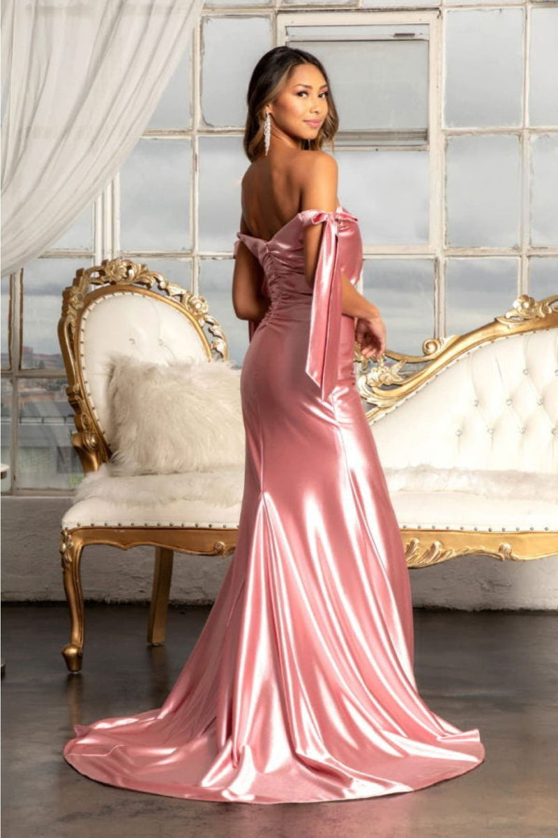 Off Shoulder Satin Dress by Elizabeth K GL3059
