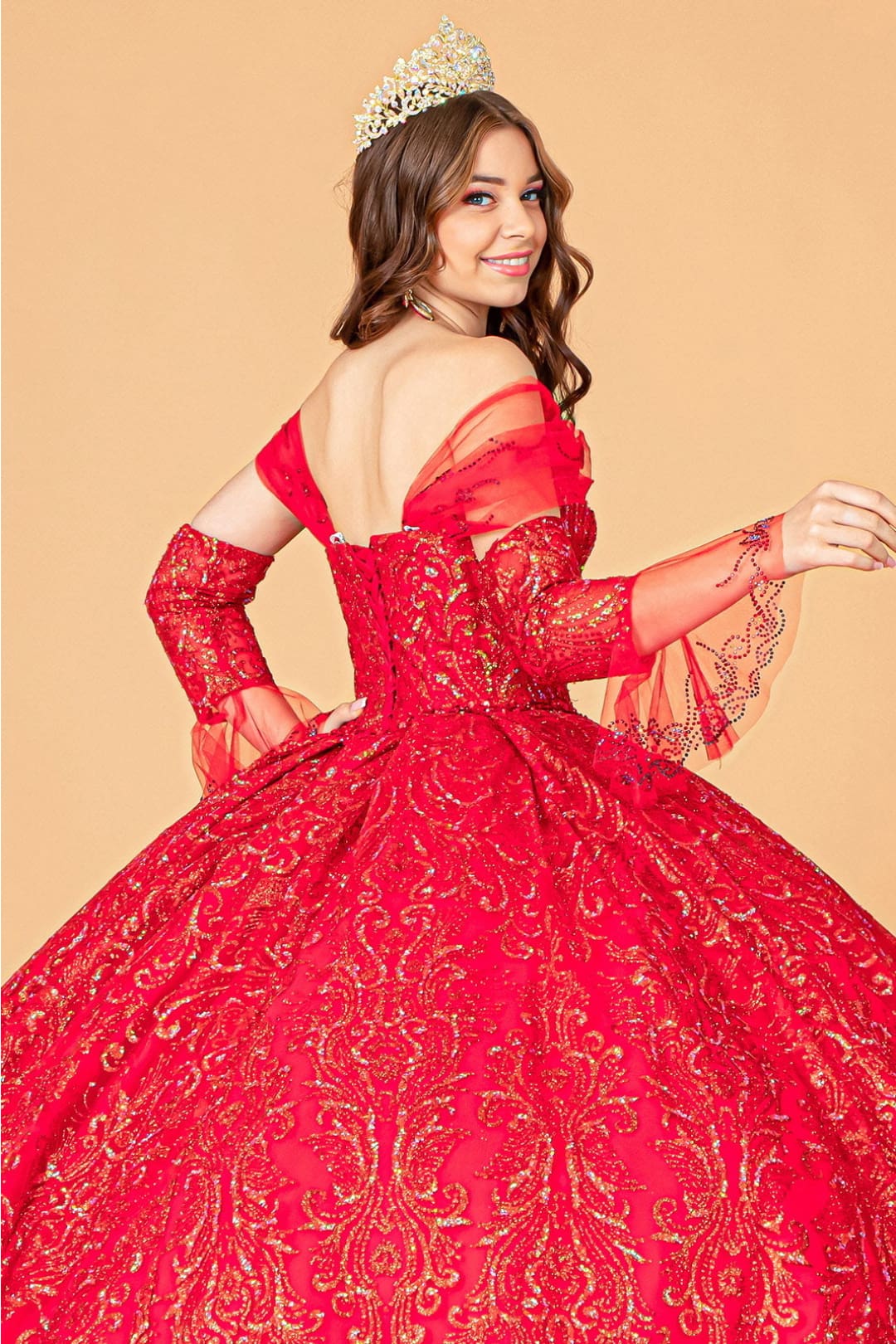 Embellished Off Shoulder Gown by Elizabeth KGL3073