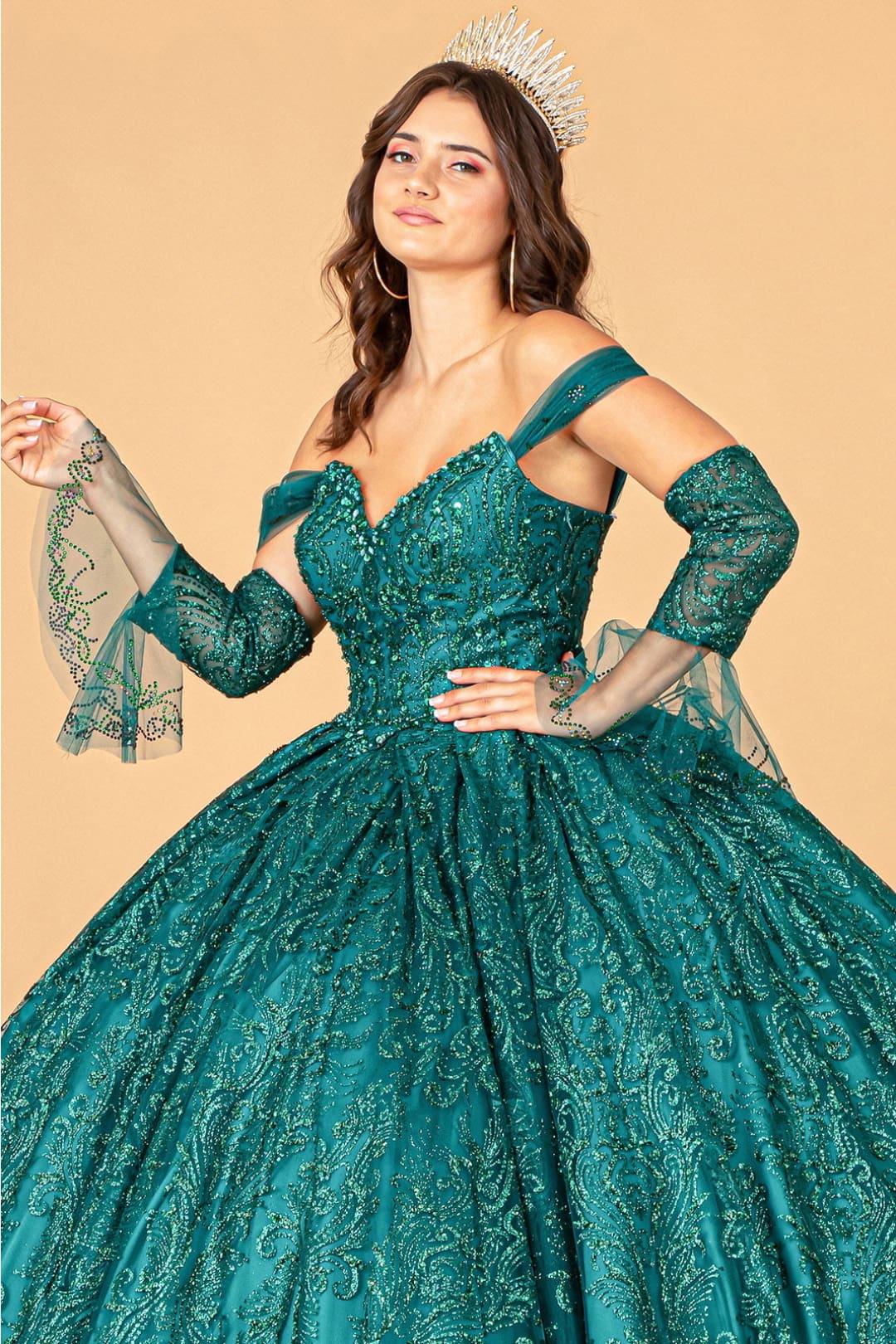 Embellished Off Shoulder Gown by Elizabeth KGL3073