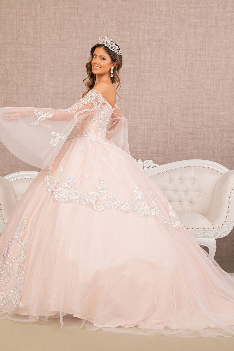 Off Shoulder Quinceañera Ball Gown with Glitter Tulle Sequin Embroidery Dress by Elizabeth K GL3109