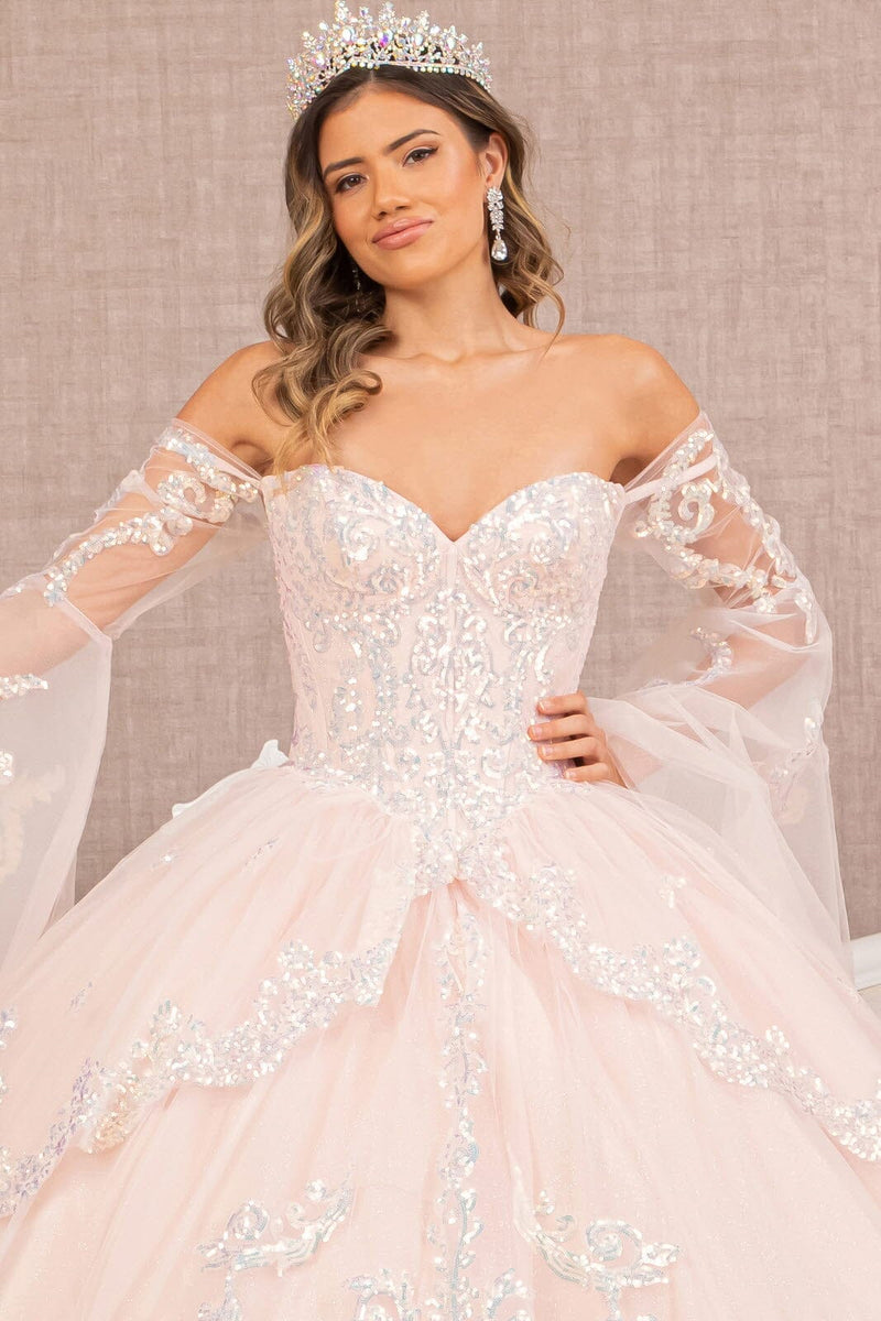 Off Shoulder Quinceañera Ball Gown with Glitter Tulle Sequin Embroidery Dress by Elizabeth K GL3109