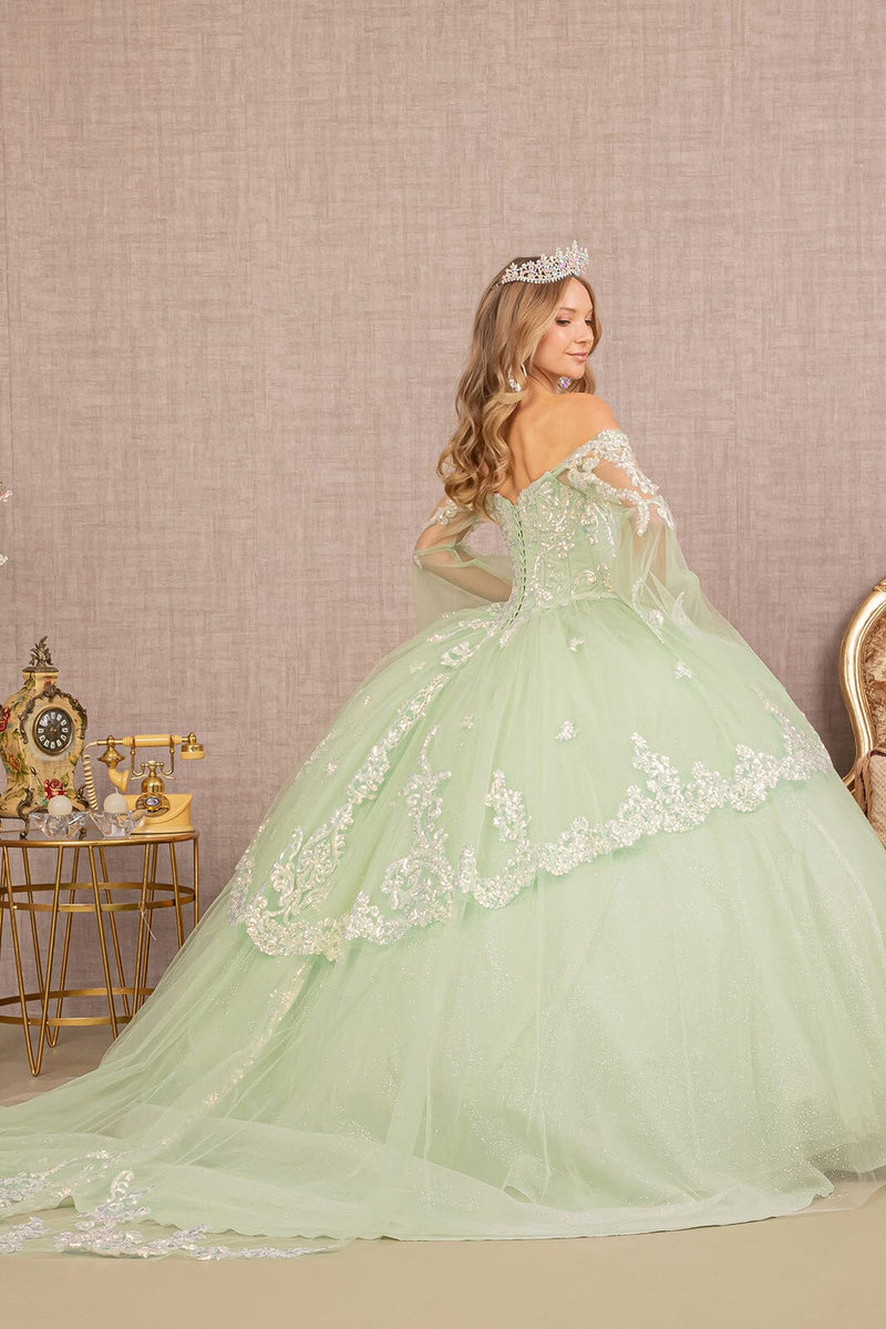 Off Shoulder Quinceañera Ball Gown with Glitter Tulle Sequin Embroidery Dress by Elizabeth K GL3109