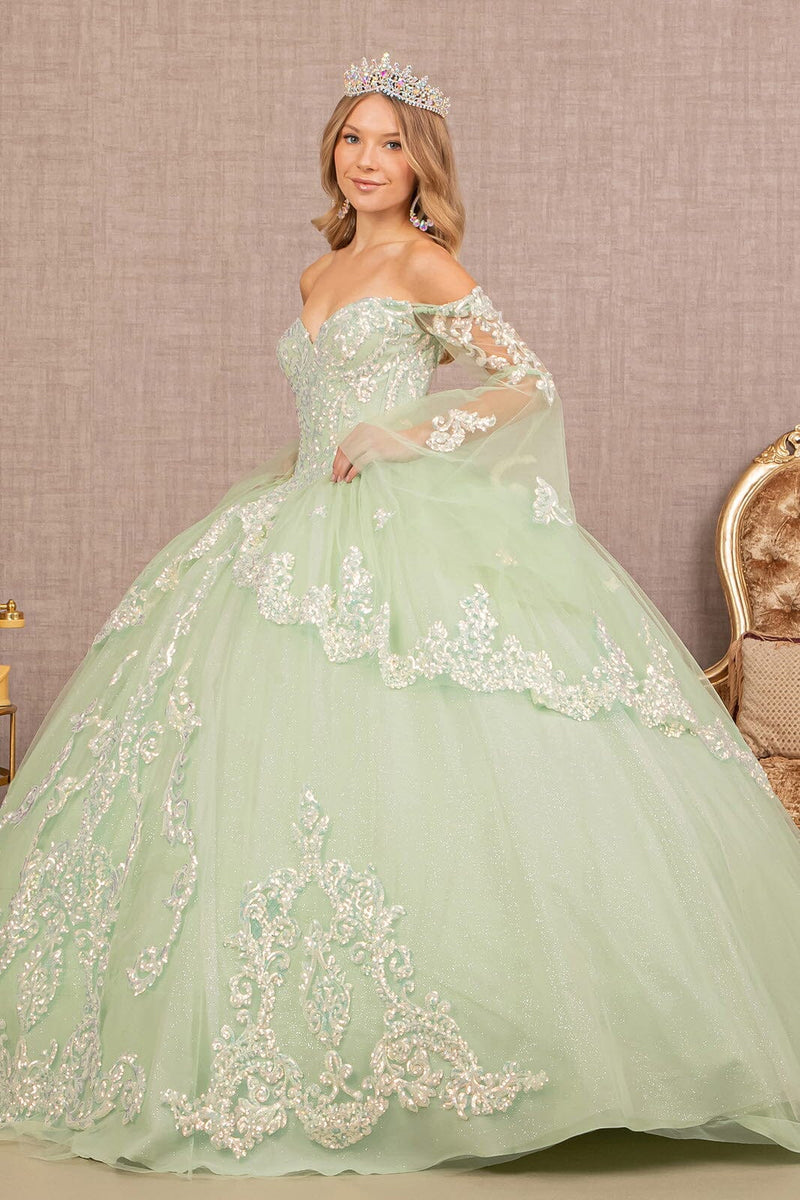 Off Shoulder Quinceañera Ball Gown with Glitter Tulle Sequin Embroidery Dress by Elizabeth K GL3109