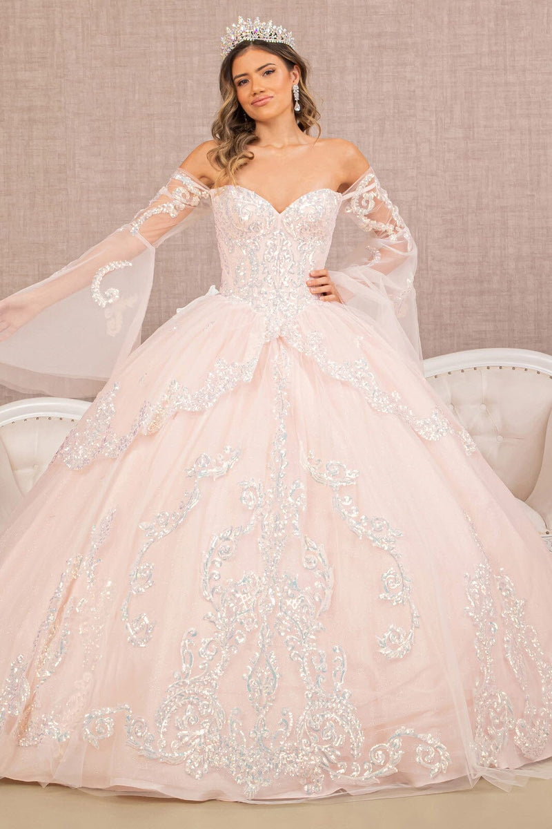 Off Shoulder Quinceañera Ball Gown with Glitter Tulle Sequin Embroidery Dress by Elizabeth K GL3109