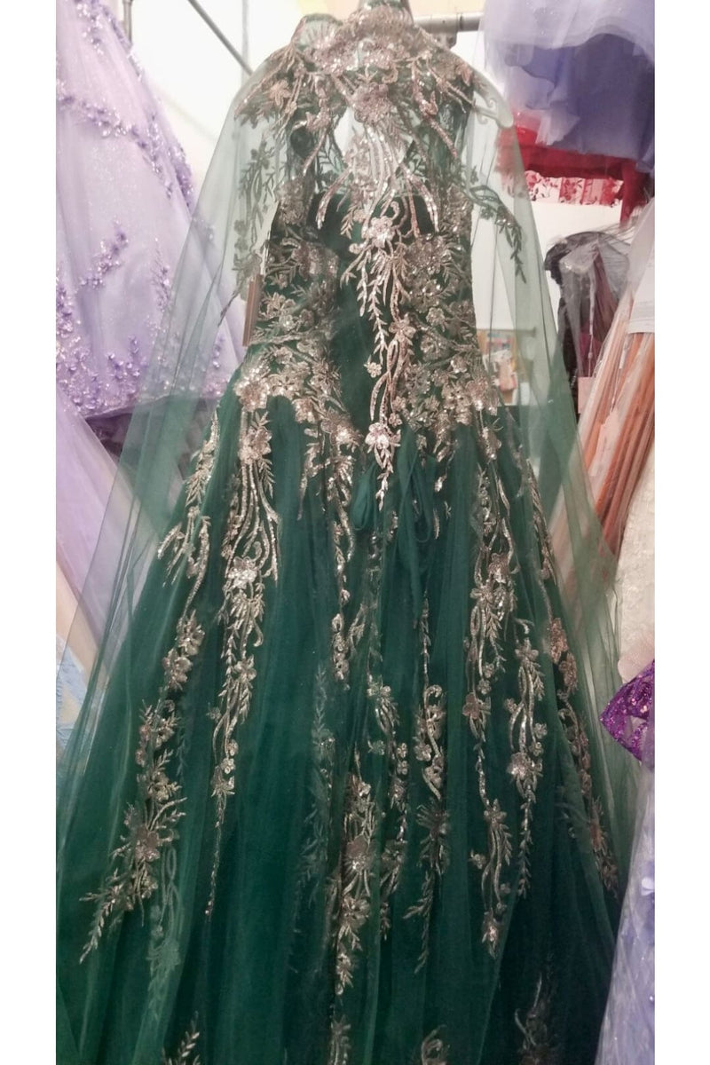 Embroidered Cape Ball Gown by Elizabeth K GL3076