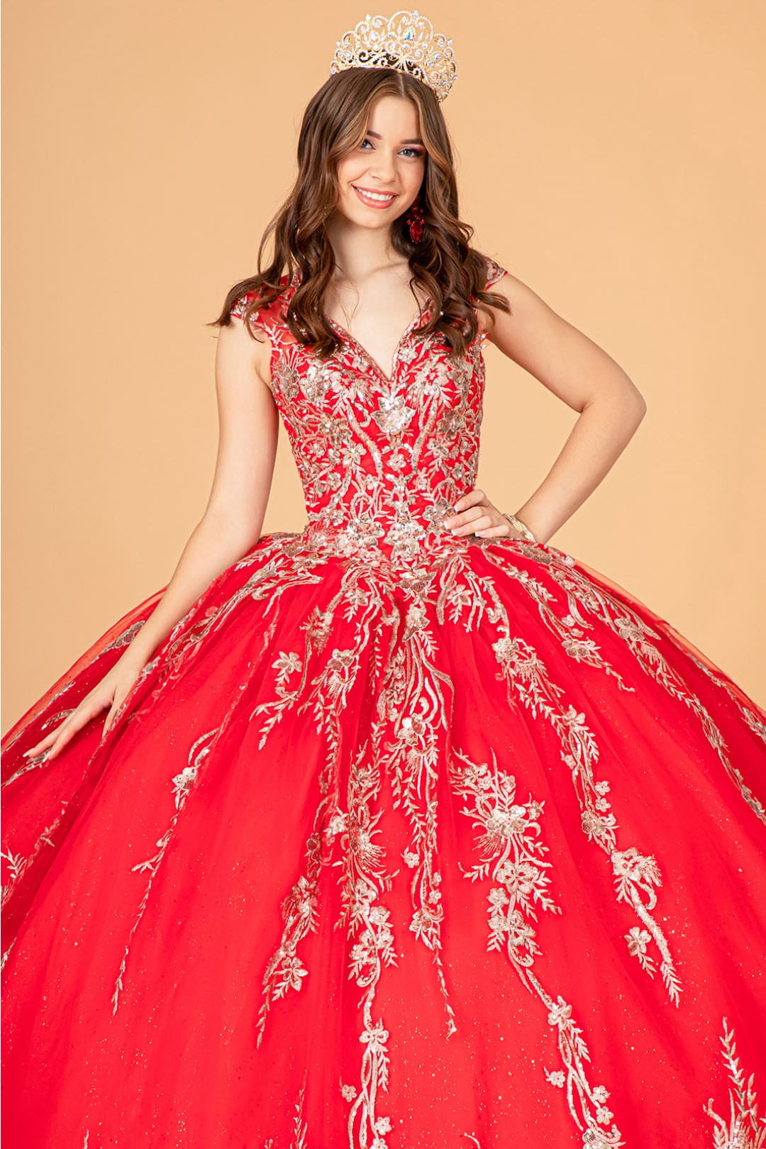 Red and Gold Quinceañera Ball Gown by Elizabeth K GL3076