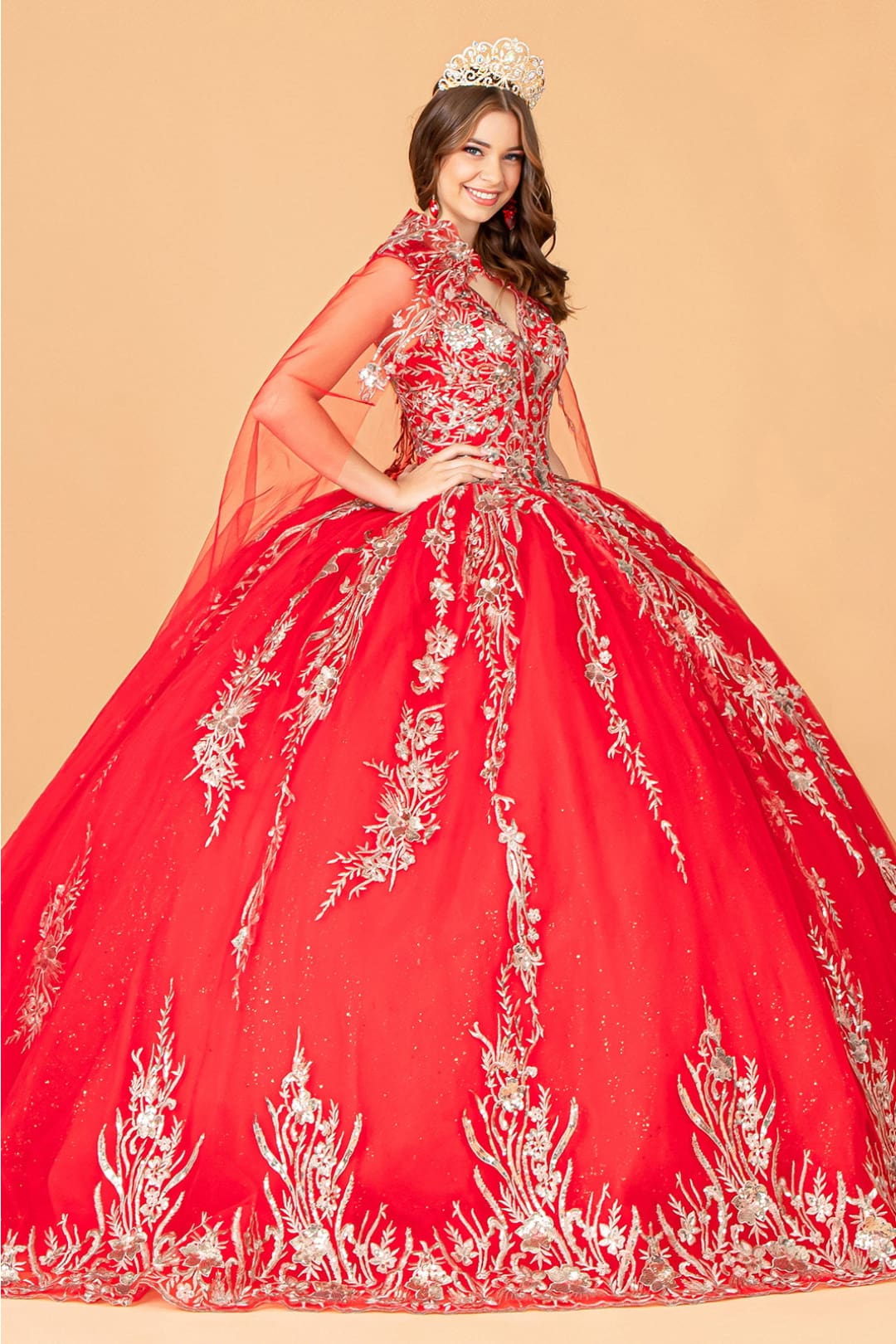 Red and Gold Quinceañera Ball Gown by Elizabeth K GL3076