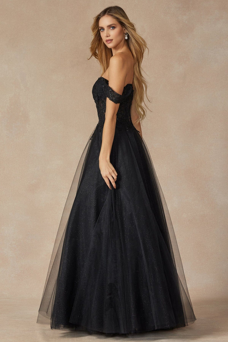 Juliet 280 Embroidered Illusion Bodice Glitter Tulle Off Shoulder Dress