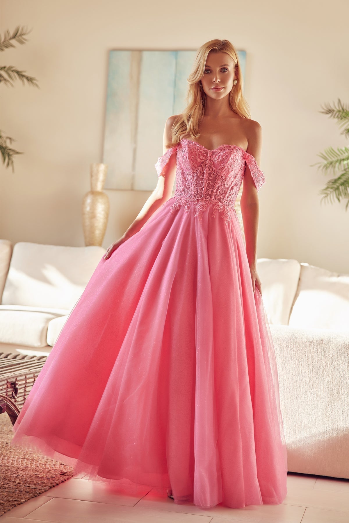 Juliet 280 Embroidered Illusion Bodice Glitter Tulle Off Shoulder Dress