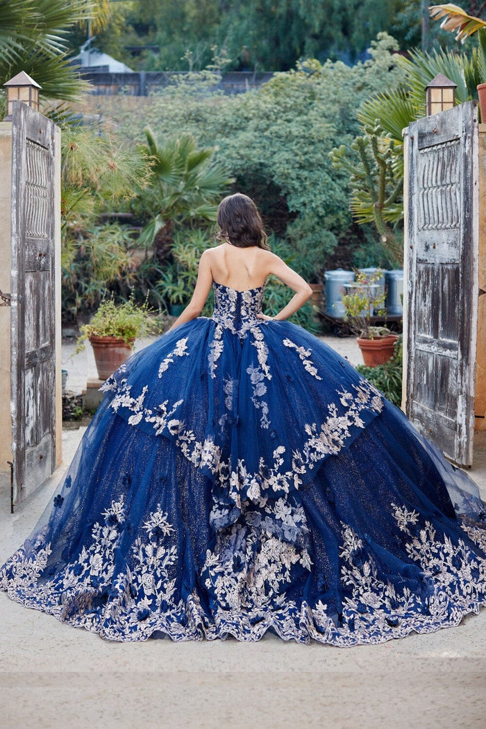 Embroidered Strapless Layered Ball Gown by Bella Princess PQ1051