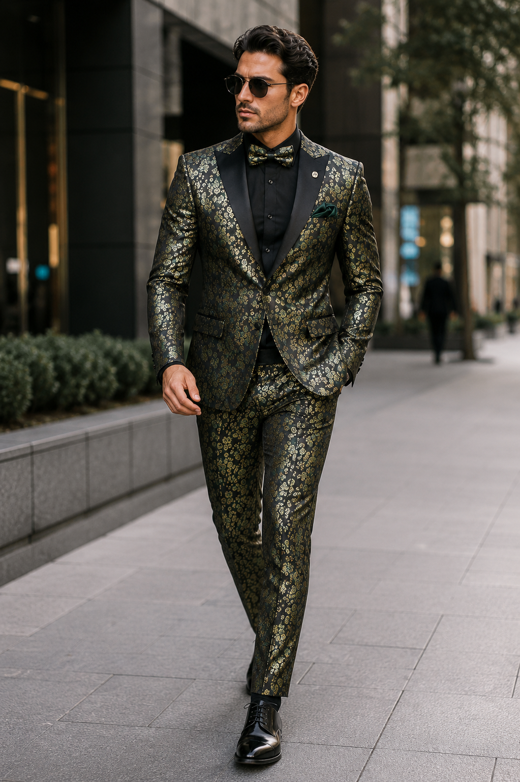 Emerald Green and Gold Floral Tuxedo Suit for Men Perfect Prom or Wedding Suit