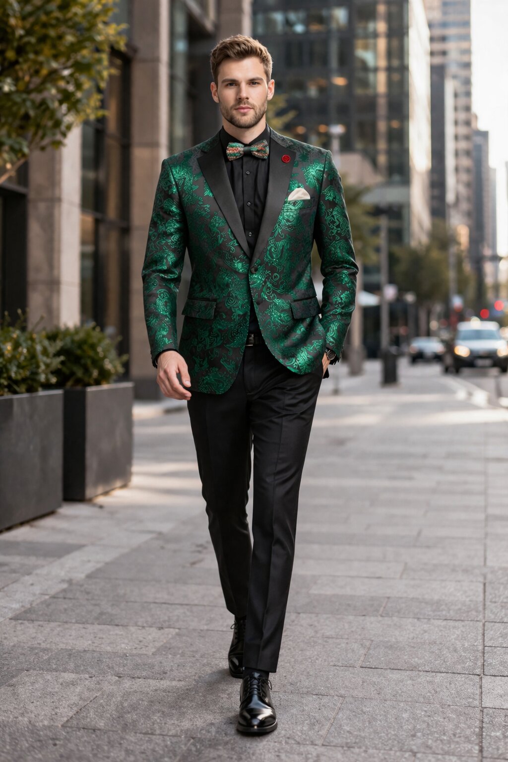 Emerald Green Paisley Tuxedo Suit - Prom Floral Tuxedo Suit - Groom Wedding Suit