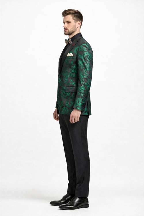 Emerald Green Paisley Tuxedo Suit - Prom Floral Tuxedo Suit - Groom Wedding Suit