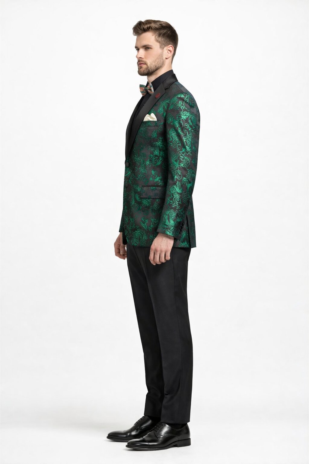Emerald Green Paisley Tuxedo Suit - Prom Floral Tuxedo Suit - Groom Wedding Suit