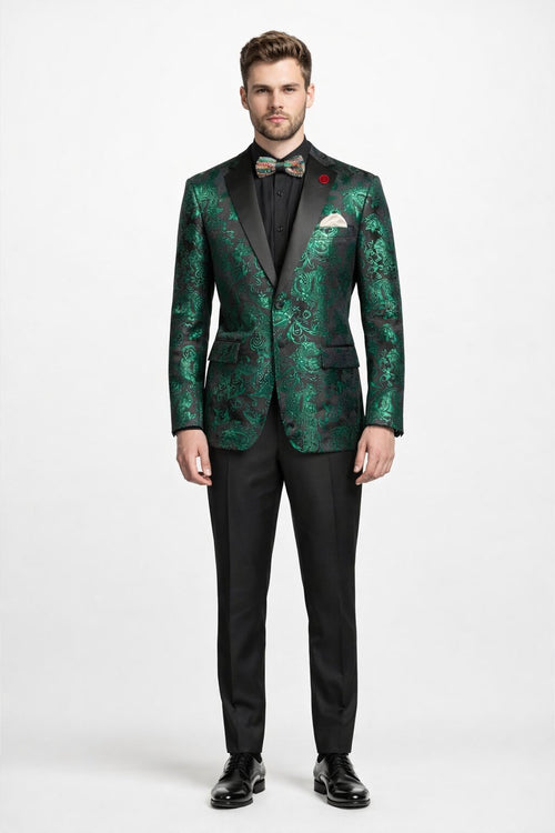 Emerald Green Paisley Tuxedo Suit - Prom Floral Tuxedo Suit - Groom Wedding Suit