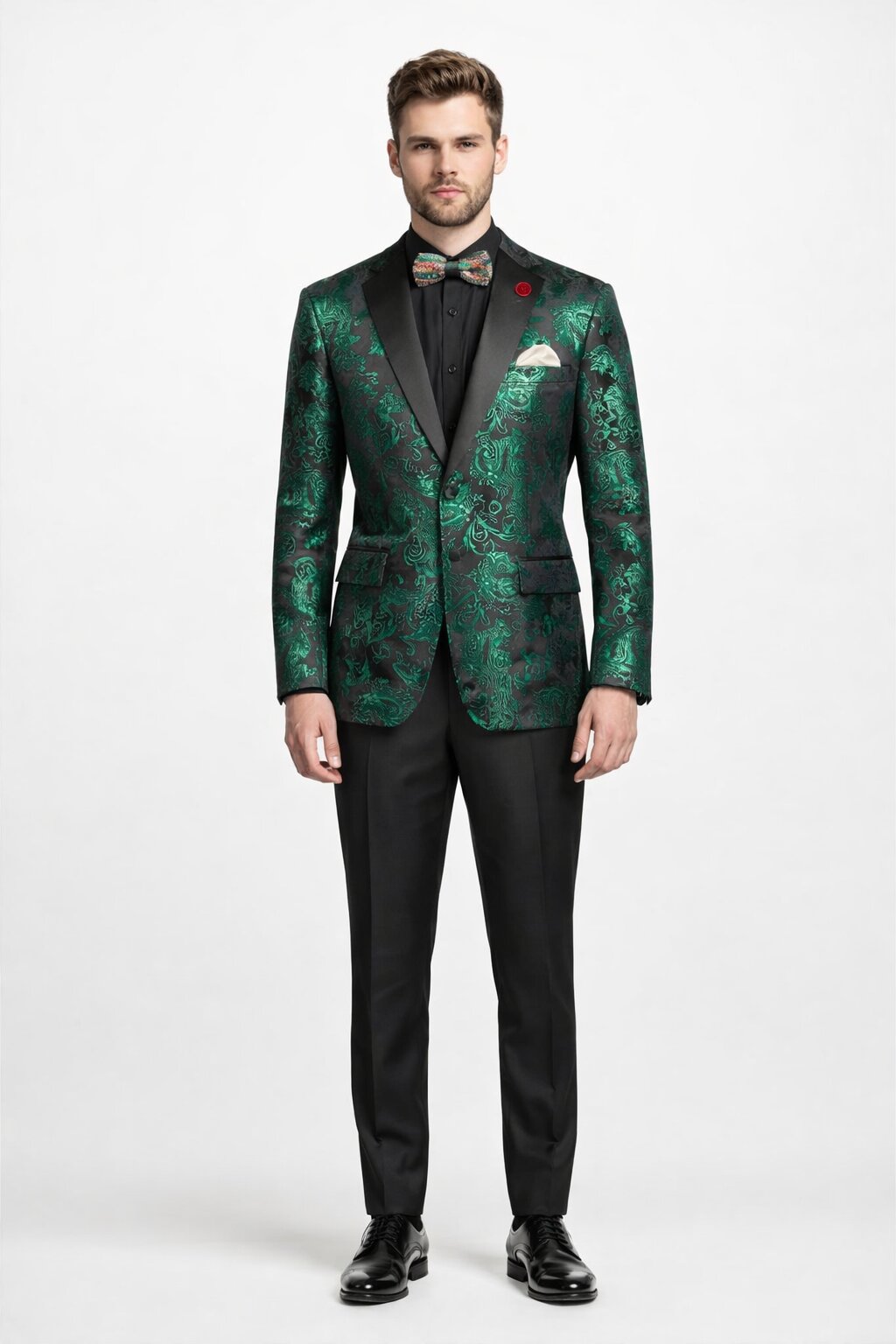 Emerald Green Paisley Tuxedo Suit - Prom Floral Tuxedo Suit - Groom Wedding Suit