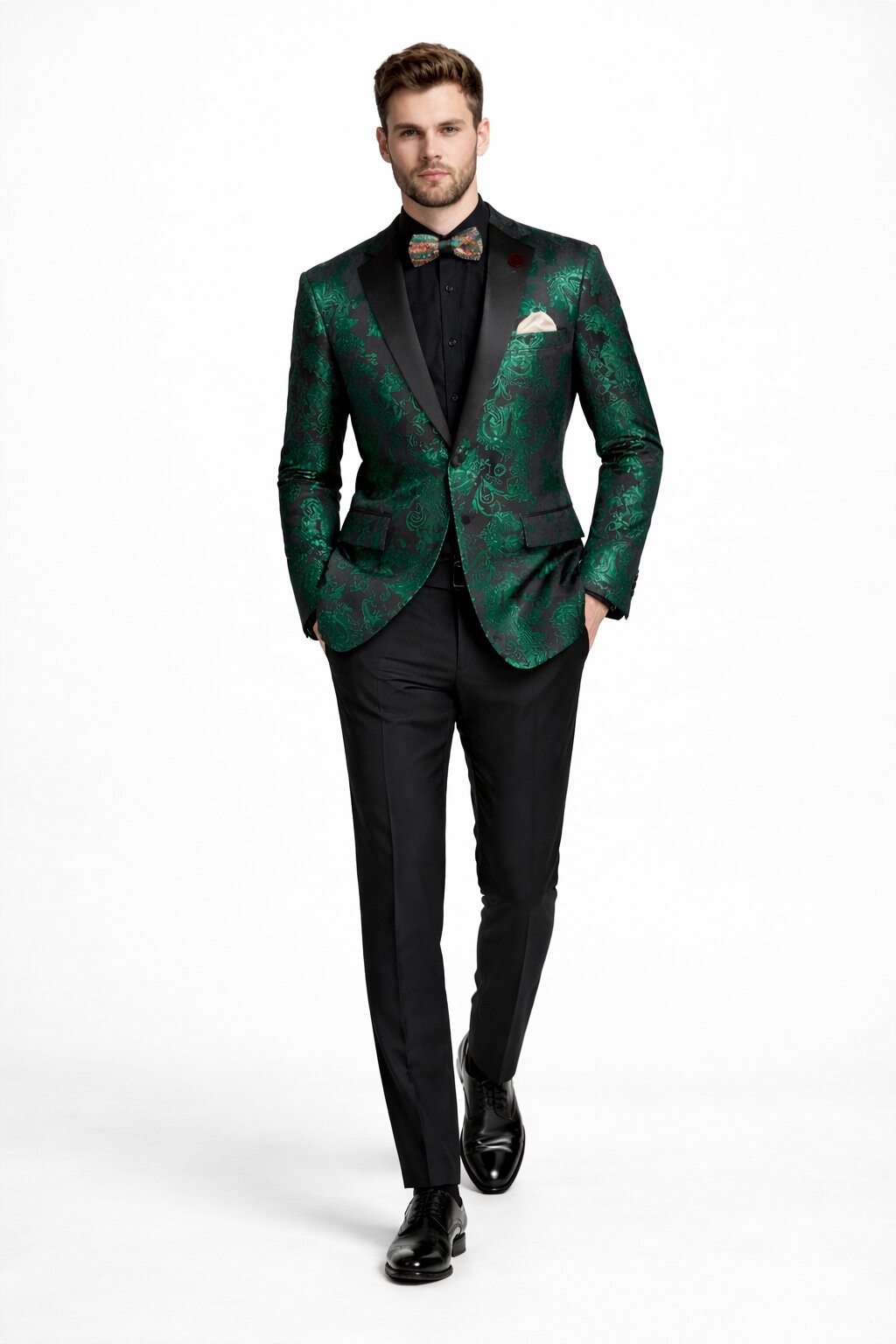 Emerald Green Paisley Tuxedo Suit - Prom Floral Tuxedo Suit - Groom Wedding Suit