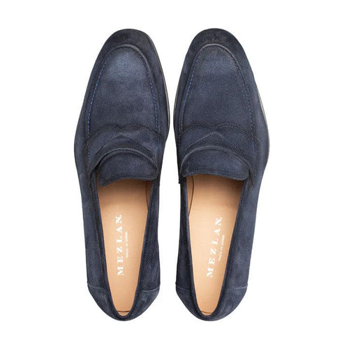 Caro Navy Suede Penny Loafer for Men by Mezlan – Made in Spain