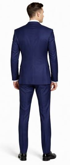 Enzo 150 S super wool suit in solid navy. Two-button design, fitted silhouette, and smooth finish. Features a standard lapel and matching tailored trousers.