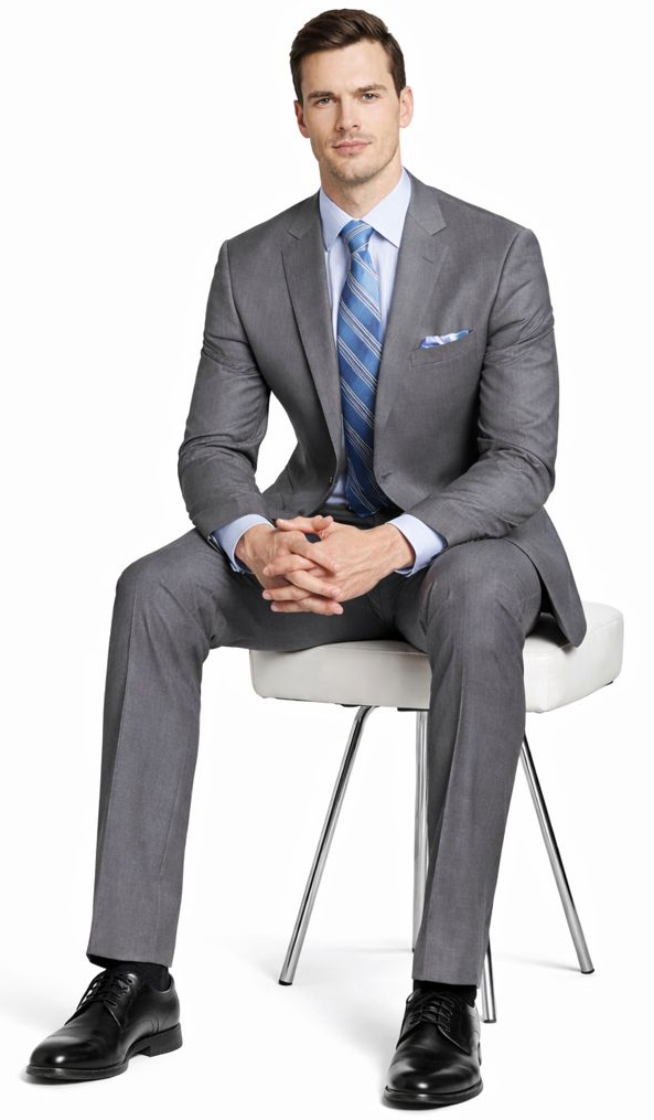 Enzo 150 S suit: Solid grey wool, two-button, tailored fit. Features sleek lapels and matching grey pants. Classic and stylish.
