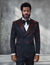 Statement Men's 2 Piece Modern Fit Double Breasted Tuxedo - Floral Rhinestone Design