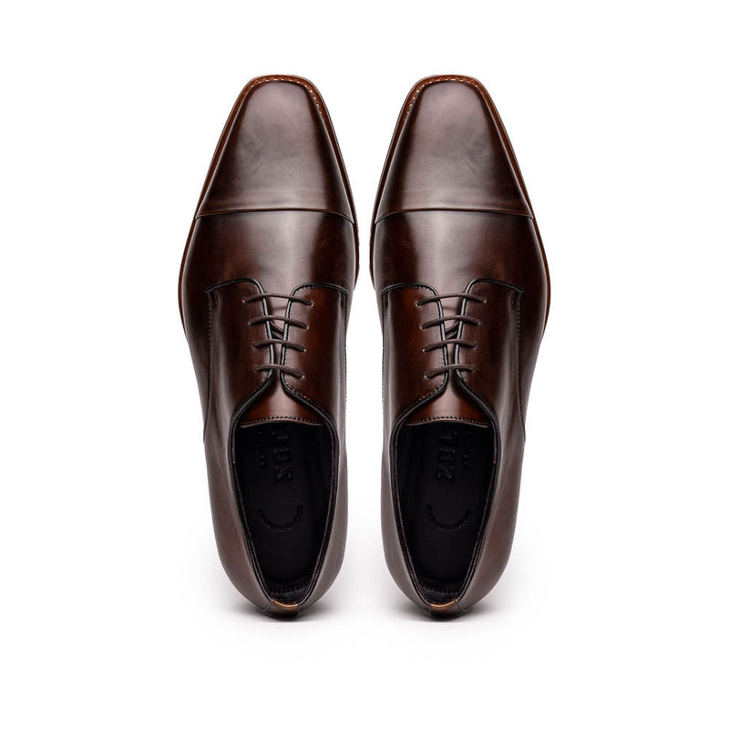 Zelli Enzo Classic Cap Toe Dress Shoes in Chestnut Calfskin Leather