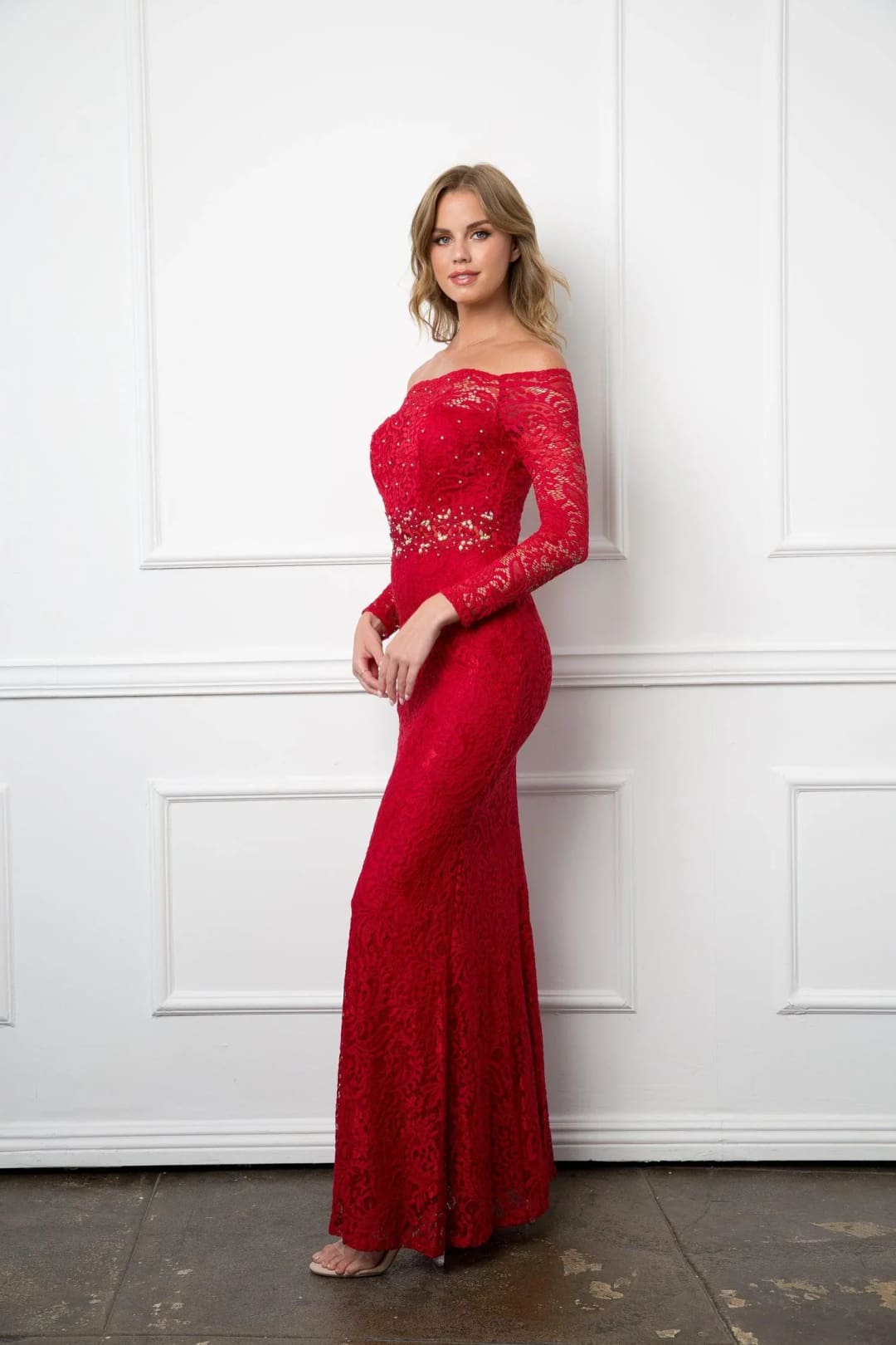Eva USA 3287 Long Off-Shoulder Formal Lace Evening Party Dress
