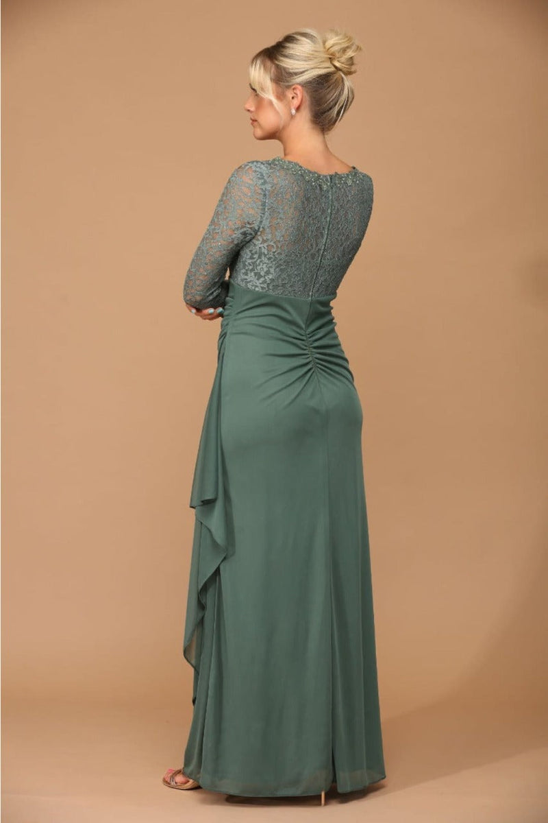 V-Neck Long Lace Gown Mother of the Groom Dress