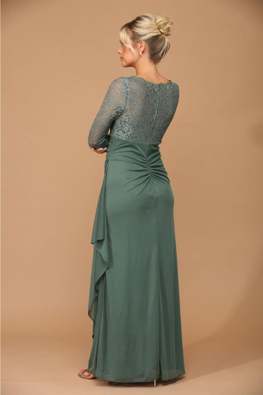 V-Neck Long Lace Gown Mother of the Groom Dress